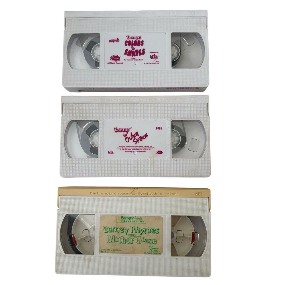 Barney VHS Lot 3 Tapes Barney & Mother Goose, Outer Space, Colors / Shapes
